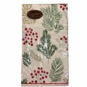 Caspari Juleservietter Guest Sprigs And Berries Linen