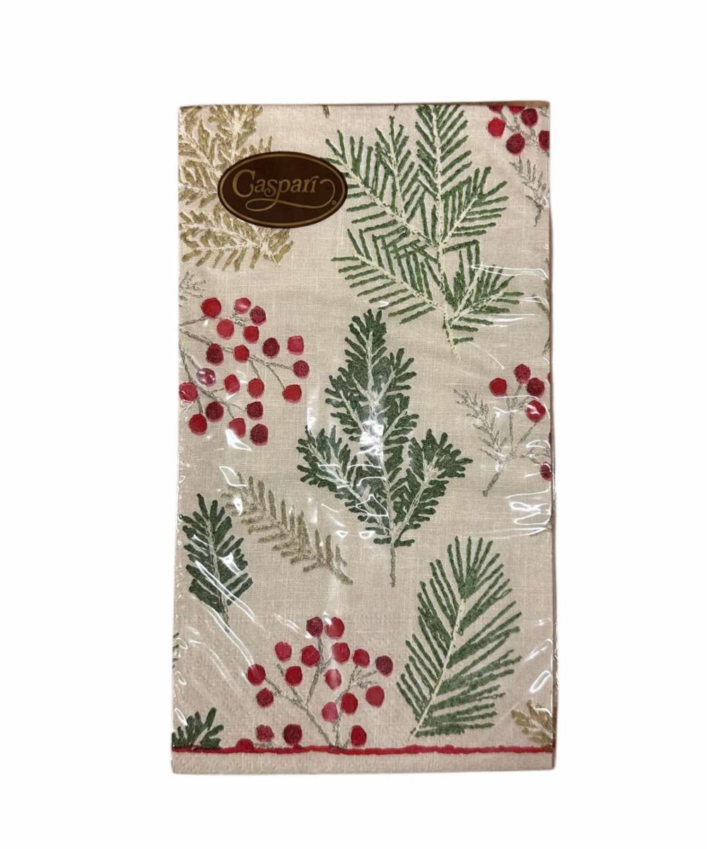Caspari Juleservietter Guest Sprigs And Berries Linen - Image 2