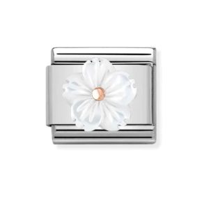 NOMINATION Natur Links Blomst Perlemor Rosegull Hvit