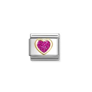 NOMINATION Glitter Links Hjerte Gull Fuchsia Rosa