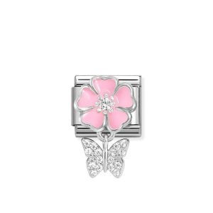 NOMINATION Charm Links Blomst Sommerfugl Rosa