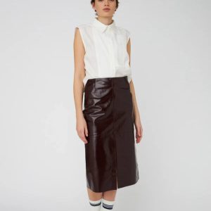 Stella Nova Leather Midi Skjørt Brownish Red