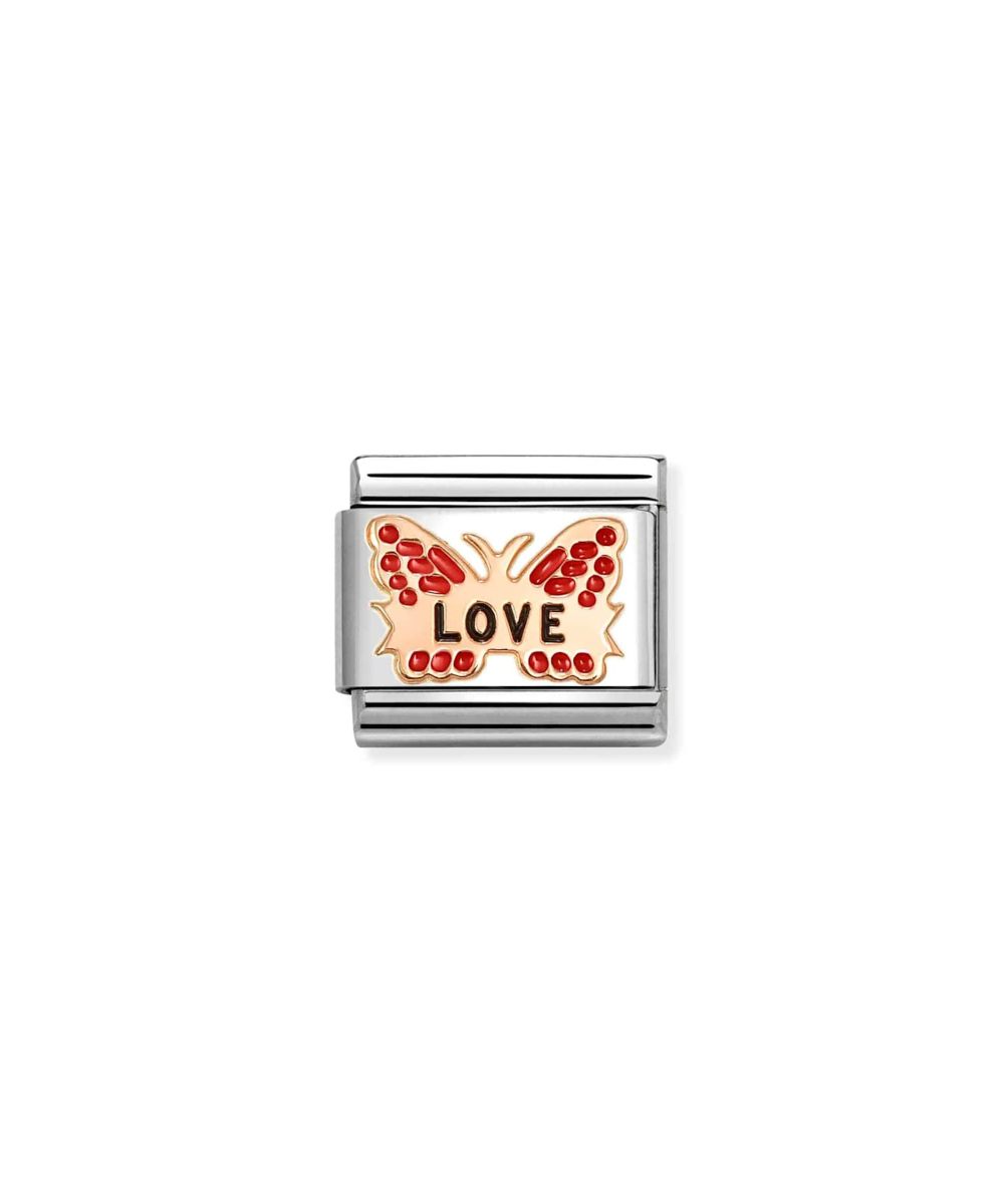 NOMINATION Dyr Links Sommerfugl Rose Gull LOVE Rød