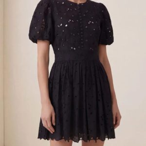 by TiMo Broderie Anglaise Puffed Kjole Sort