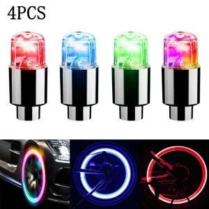 4 stk dekkventil hetter med neon ledlys for bil/motorsykle/sykler
