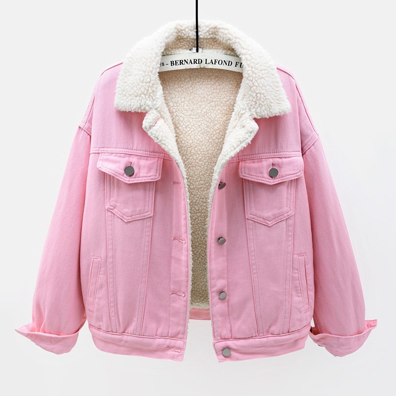 Koreansk mote dongerijakke løs kort kåpe kvinner med varm fake fur lammepels jeans jakke kvinne - Image 3