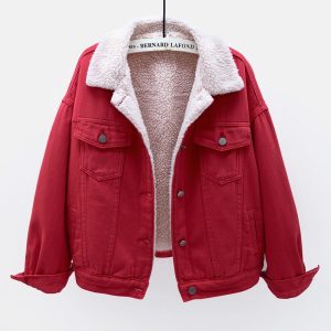 Koreansk mote dongerijakke løs kort kåpe kvinner med varm fake fur lammepels jeans jakke kvinne