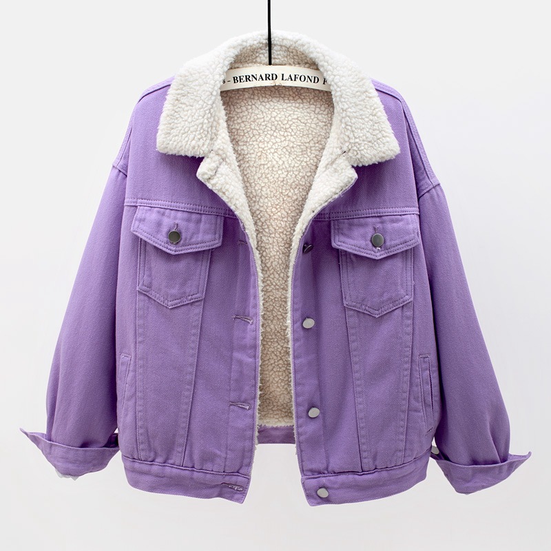 Koreansk mote dongerijakke løs kort kåpe kvinner med varm fake fur lammepels jeans jakke kvinne - Image 5