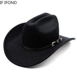 Ny vintage cowboyhatt for menn og damer cowgirl med skinn og bred rand