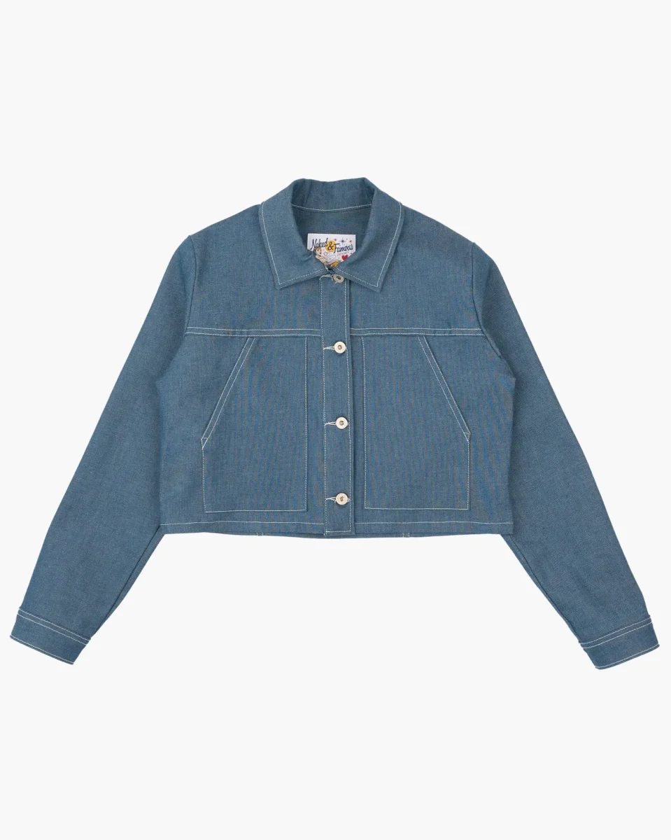 Antique Blue Stretch Denim - Cropped Jacket - Image 2