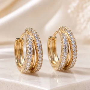 LUMIÈRE HOOPS GOLD - gullbelagte hoops med krystaller