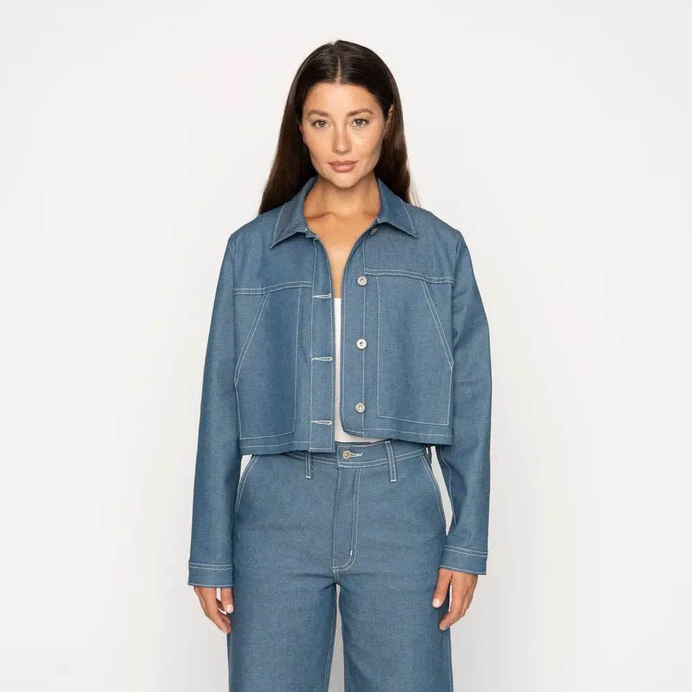 Antique Blue Stretch Denim - Cropped Jacket - Image 3