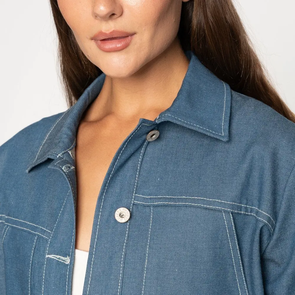 Antique Blue Stretch Denim - Cropped Jacket - Image 5