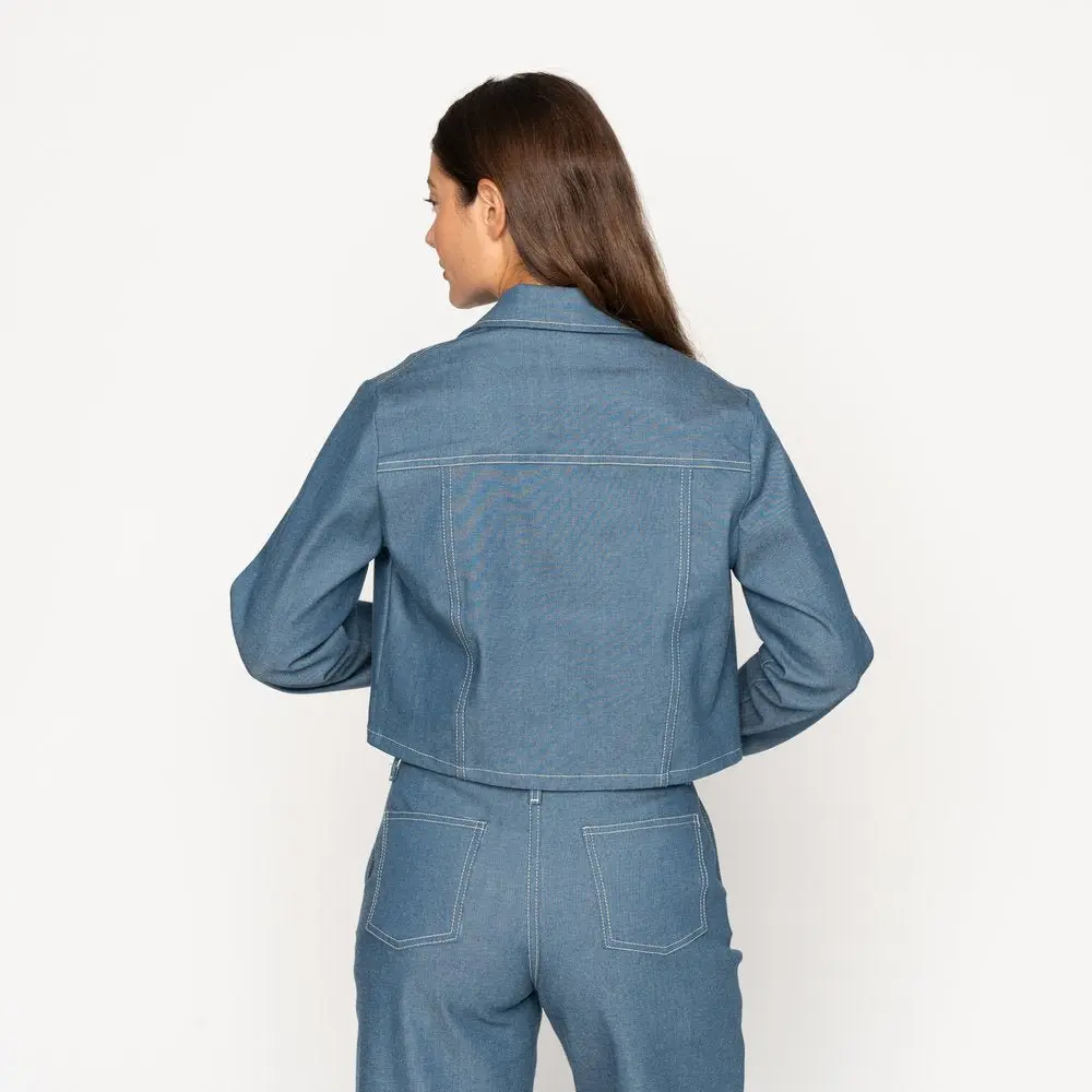 Antique Blue Stretch Denim - Cropped Jacket - Image 4