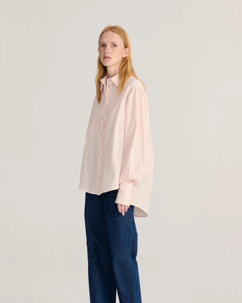 Bobo Choses Plant Seal Embroidery Poplin Skjorte Lys Rosa - Image 4