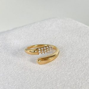 CRYSTAL 18K GULLBELAGT DRÅPE RING - Regulerbar gullring til dame