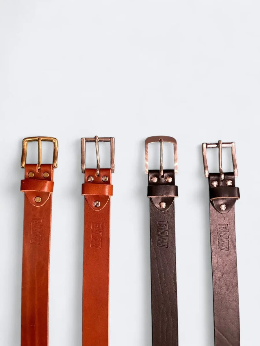Raw Leather Belt - Cognac Solid Brass - Image 4